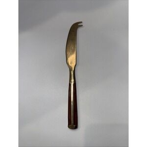 JEAN-CLAUDE JCZ1 Brass‎ and Teak Wood Flatware Cheese Knife MCM 8.5"